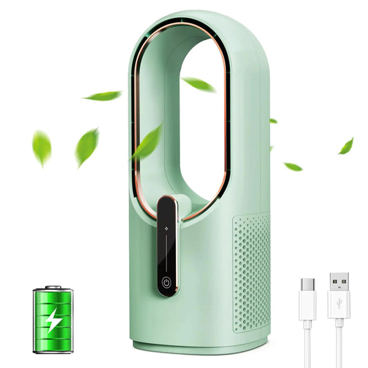 CONBOLA Desk Fan Portable Battery OperatedQuiet Desktop Fan Bladeless with 3 Cooling Speeds 11.8 Inch Touch Control Personal Fan for Bedroom Office Home Outdoor (Green)